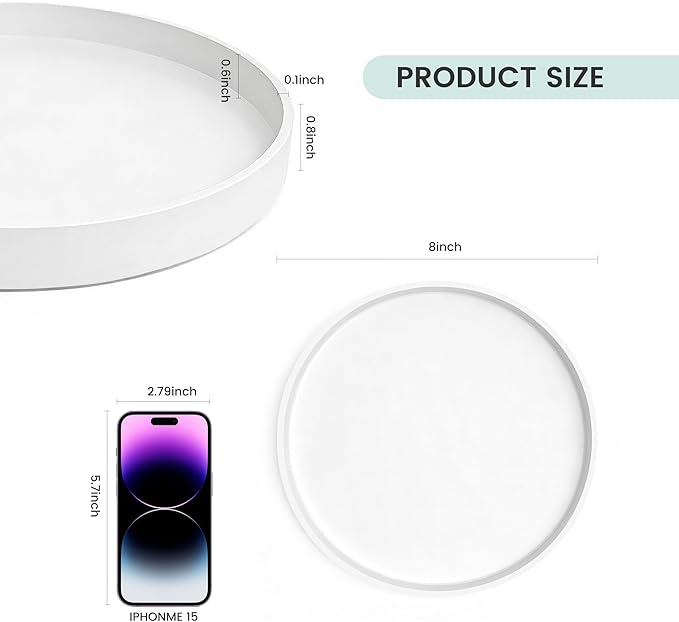 1 Pack 8" Bathroom and Vanity Tray, ABS Bathroom Counter Organizer, Coffee Table Decor for Perfume, Candles, Keys &More. Kitchen Countertop Organizer, Decorative Tray Soap Holder, White