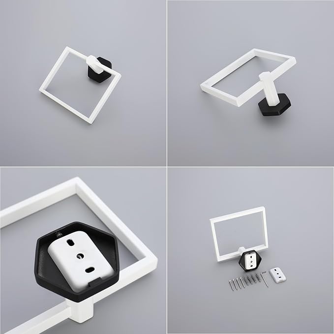 GERZWY Bathroom 2-Piece Hardware Set Stainless Steel Wall Mount - Towel Ring Toilet Paper Holder, White & Black