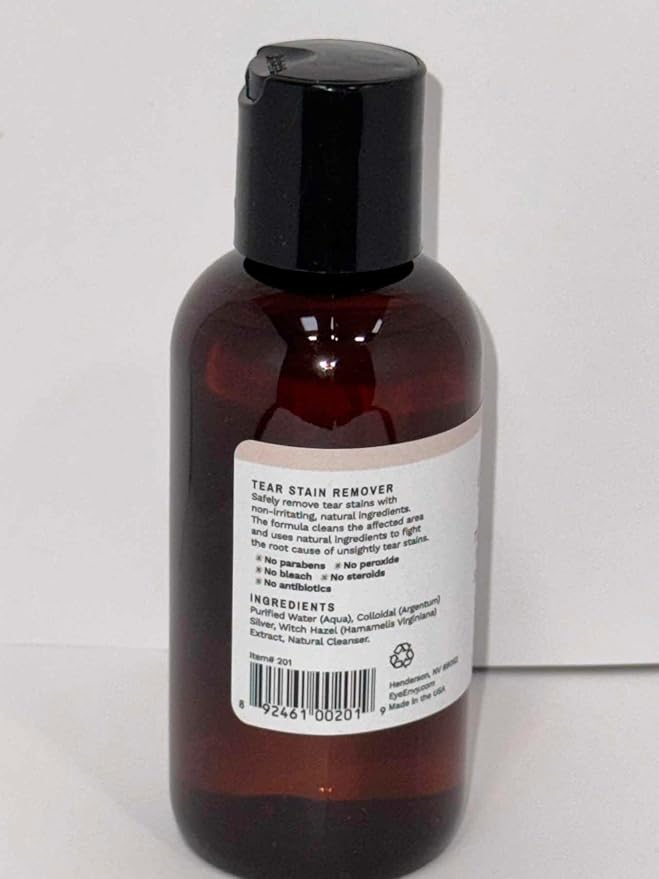 Eye Envy Tear Stain Remover Solution for Dogs. 100% Natural, Safe. Treats The Cause of Stains. Recommended by AKC Breeders, Vets, Handlers, Groomers. Contains Colloidal Silver. 4 oz. Made in USA