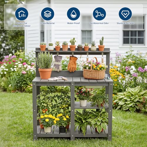 Weather-Resistant Outdoor Potting Bench Table - HDPE Top - Image 7