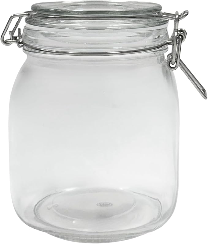 Airtight Glass Storage Jars with Clamp Lid β Food Storage Containers with Rubber Gasket Seal β Pantry & Kitchen Canisters for Dry Goods, Coffee, Sugar, Pasta β 0.4L to 4L Sizes (4, 34oz | 1L)