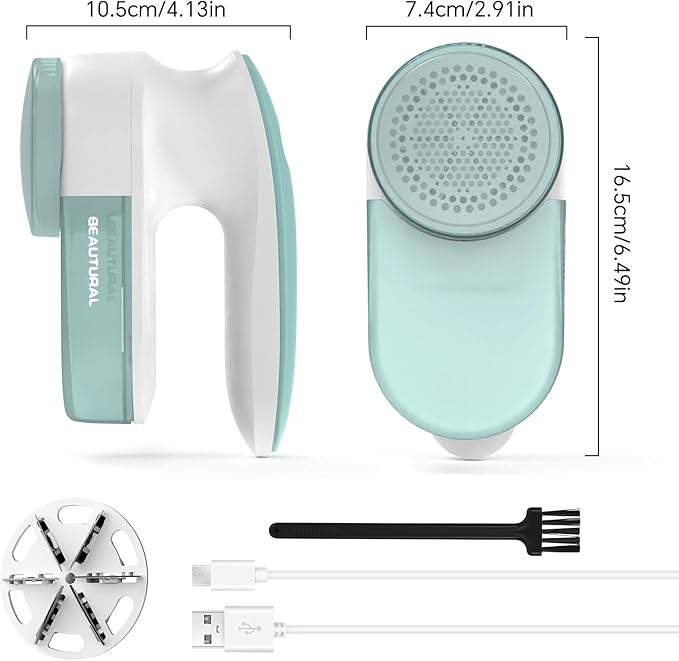 BEAUTURAL Fabric Shaver and Lint Remover, Rechargeable Electric Sweater Shaver with 2 Speeds, 6 Leaf Blades, Portable Pilling Remover for Clothes, Furniture, Blankets