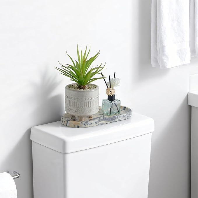 Natural Marble Vanity Tray, Marble Tray for Bathroom countertop,Stone Tray for Storing Perfume, Cosmetics and Jewelry 10 * 5inch (Ink Wash Yellow)