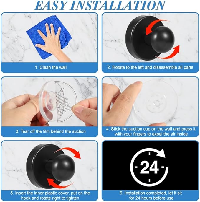 Picowe Suction Cup Hooks, Heavy Duty No Drill Holds Weight, Removable Adhesive Grips for Tile, Glass, Mirror, Shower - Perfect for Bathroom, Kitchen, Office Organization (6)