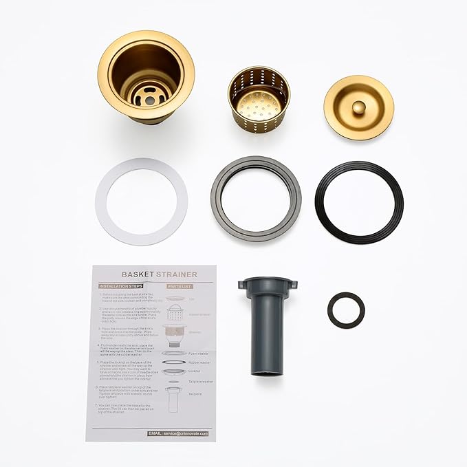 3-1/2-inch Kitchen Sink Drain, Stainless Steel Removable Deep Basket Strainer, Gold Kitchen Sink Drain with Tailpiece