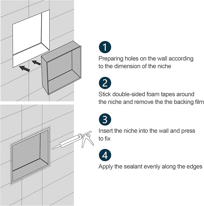 304 Stainless Steel Shower Niche, 24" X 12" Recessed Shower Shelf, Wet Area Wall Niche No Water Residue, White Recessed Storage