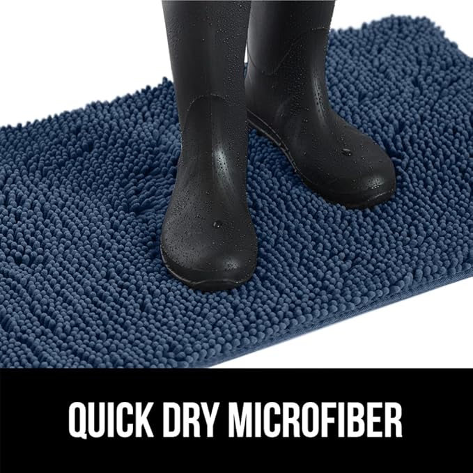GORILLA GRIP SoakSTOPPER Dog Door Mat, 60x36 Machine Washable Rug Absorbent Doormat Captures Moisture Mud Dirt, Quick Dry Soft Chenille Entryway Rugs Indoor Entrance Mats for Dog Paws, Navy Blue