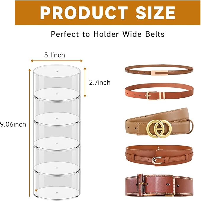 Belt Organizer, Acrylic Belt Organizer for Closet, 5 Layers Belt Box for Drawer, Stackable Belt Holder for Men, Belt Display Case for Ties, Watches, Jewelry, Gift for Husband, Family, Friends