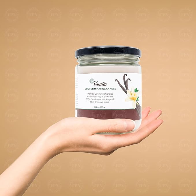 FPN Candle Set Vanilla Odor Eliminating β 2 Pack - 12oz β Long-Lasting Soy Wax Candles β Neutralizes Pet, Kitchen & Smoke Odors β Clean Burn, Eco-Friendly, Aromatherapy Candle
