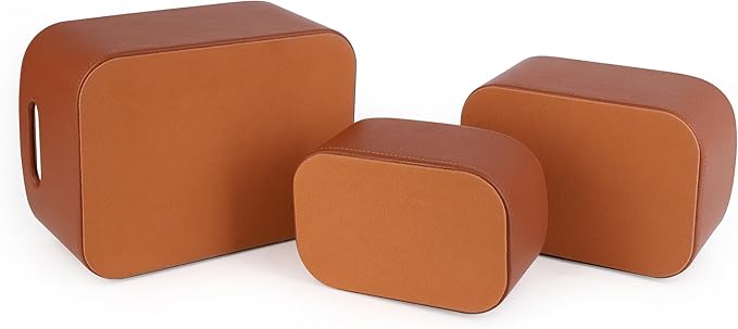Faux Leather Storage Baskets — Set of 3, Brown