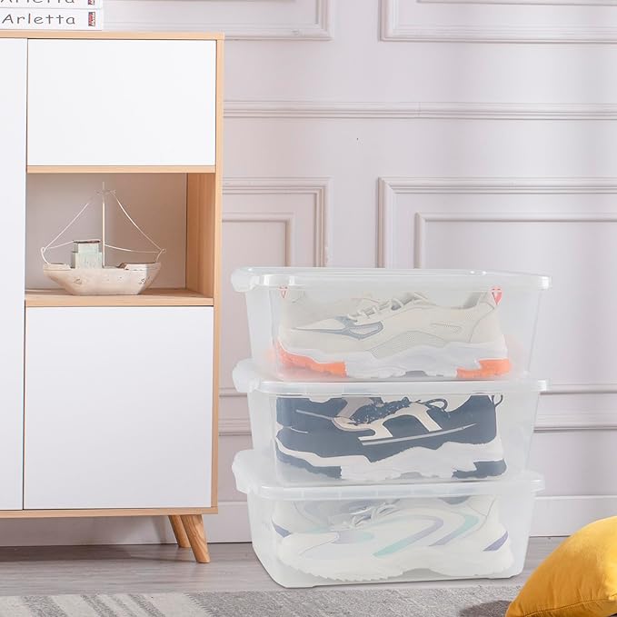 14 Quart Clear Latching Box, Plastic Storage Container Bins with Lids Set of 4