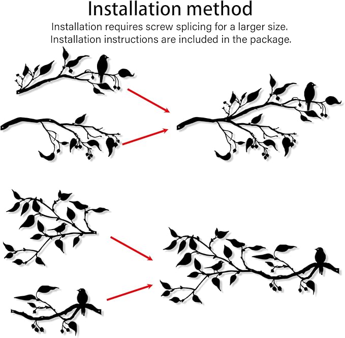 Harikikochuu 4PCS Metal Birds Wall Art Decor, Birds on the Branch Metal Silhouette Art, Black Leaves with Bird Outdoor Hanging Wall Sculpture for Home Office Balcony Garden Decor.(Swallow)