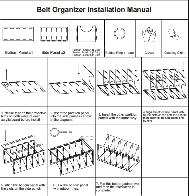 ECOSEAO DIY Belt Organizer, Clear Stackable Belt holder For Closet Drawer Storage - 5 Compartments, Multi-Purpose Display Bins With Inserts For Belts,Ties,Socks