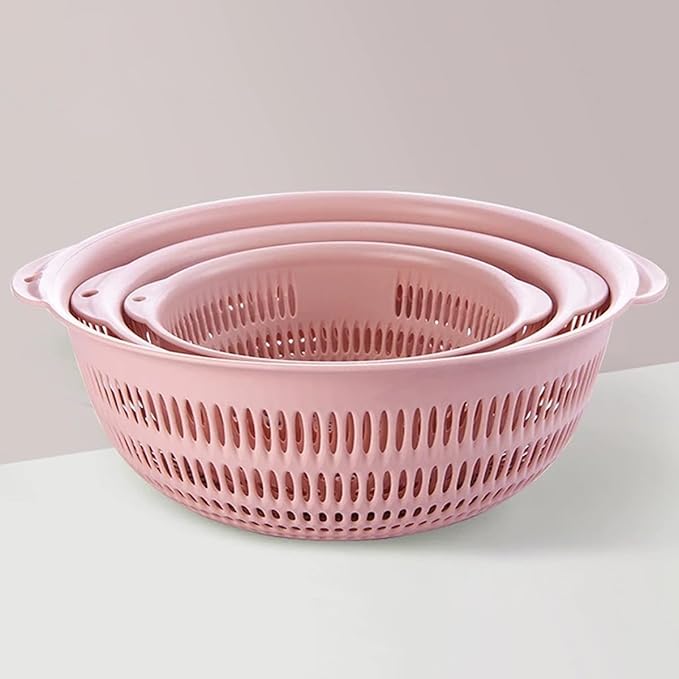 3 Pack Plastic Colander Baskets Mesh Sieve for Rinsing Draining and Air Drying Vegetables Fruits Berries Salad, Diameter 11-inch(Powder)