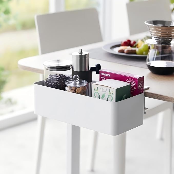 No Drill Desk Side Storage,Hanging Organizer,Clamp on Table Basket,Minimalist,Metal material,To Store Office Accessories, Gaming Devices,Storage for Office & Home,White