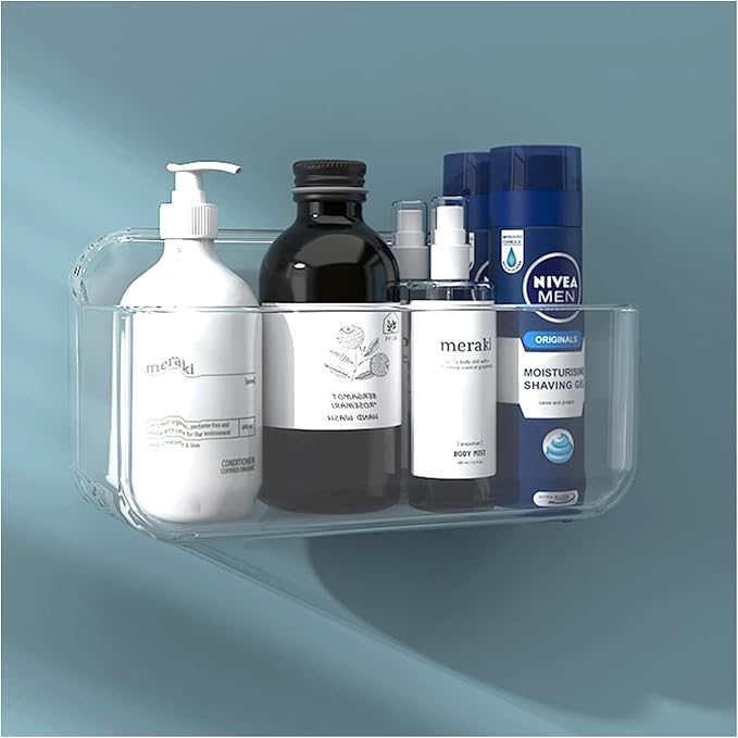 Acrylic Adhesive Wall Mounted Storage, Small Cabinet Door Organizer Without Drilling, Automatic Draining Sink Caddy for Kitchen, Bathroom, Laundry, Camper, Utility Room, Office, Shelves