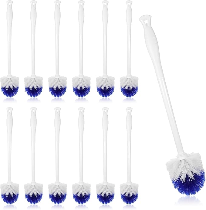 12 Pcs Toilet Brush, 18.5 Inch Long Plastic Handled Toilet Bowl Cleaning Brush Soft Bristle Heavy Duty Long Scrubber for Household Bathroom Cleaning Supplies