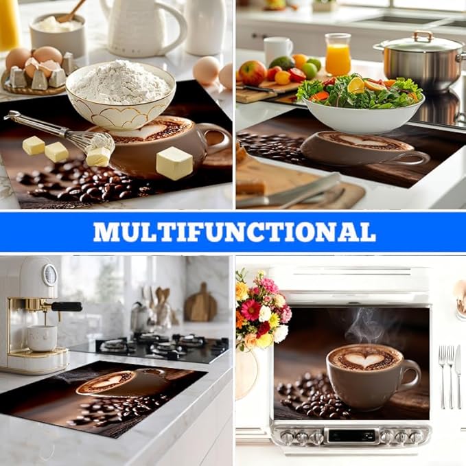 Stove Top Covers for Electric Stove, Grease-Resistant Stove Protector, Scratch-Blocking Surface Mat, Easy-Care Worktop Cover, 28.3 x 20.5 Inches, Coffee Latte Theme Decor(Coffee)