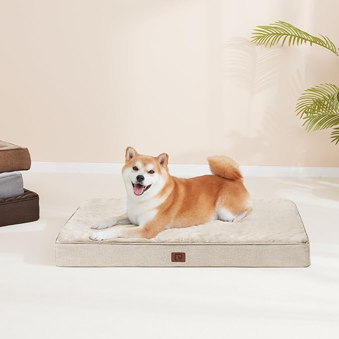 EHEYCIGA Memory Foam Dog Bed Orthopedic 35"x23",Waterproof Pet Bed for Larged Size Dogs ,Washable Pet Mat with Removable Cover, Beige