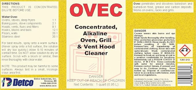 Detco-OVEC - Industrial Oven & Grill cleaner for Restaurant, and Commercial Kitchen Equipment. Removes burned on oils & grease (12)