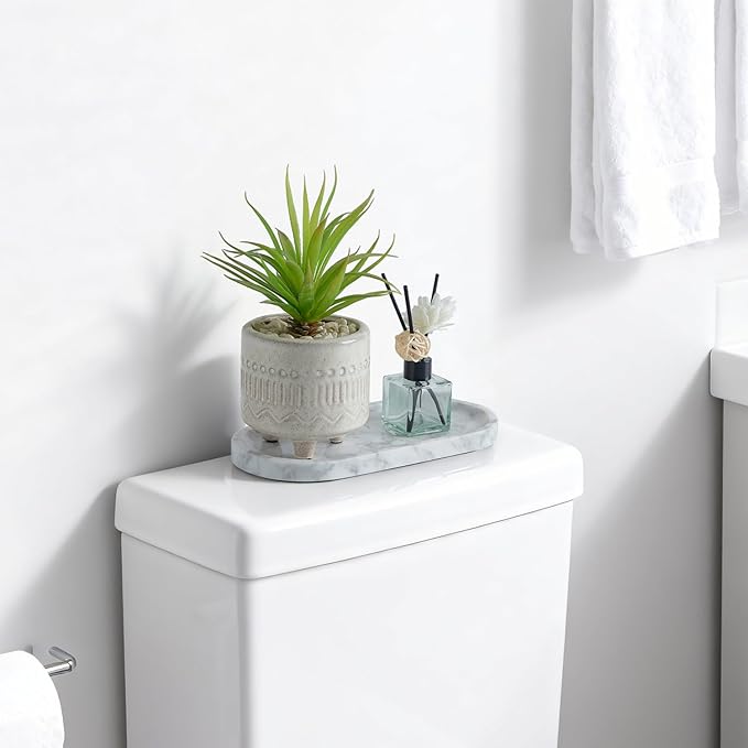 Natural Marble Vanity Tray, Marble Tray for Bathroom countertop,Stone Tray for Storing Perfume, Cosmetics and Jewelry 10 * 5inch (White)