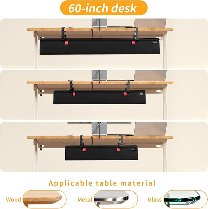 No Drill Under Desk Cable Management Tray, 36" Cord Organizer with Clamp, Fabric Cable Management for Standing Desks, Ideal for Home & Office - Black