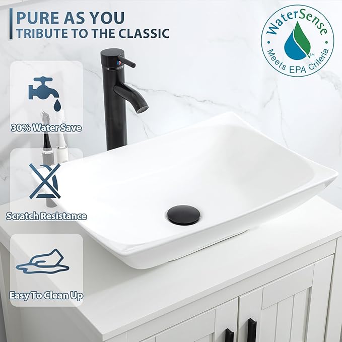 eclife 24" Modern Bathroom Vanity Sink Combo Freestanding Cabinet with Soft Closing Door, White Curved Ceramic Vessel Sink, Water Save Faucet, Drain (Gray+T32)