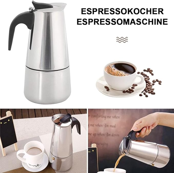 Yosoo Coffee Maker, Stainless Steel Coffee Pot Stovetop Latte Maker Percolator Stove Top Filter Coffee Maker Pot Easy Clean (450ML 9 Cup)