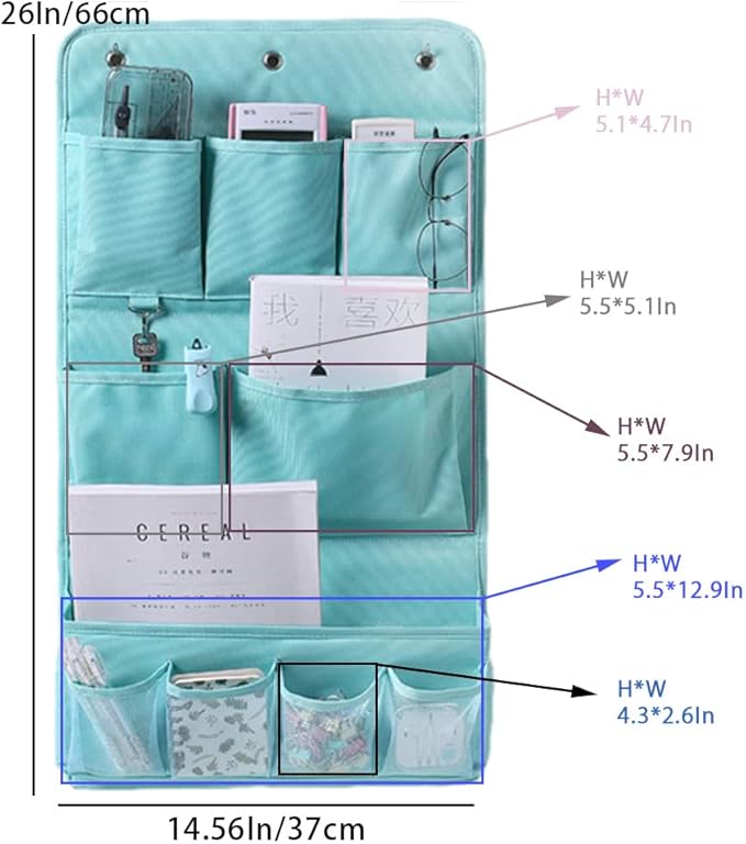 HSLFUAI Hanging Organizer with Pockets – Wall & Door Storage Bag with 3 Sticky Hooks – Hanging Storage Organizer for Bathroom, Bedroom, Closet, Dorm, Washing Table (3Layer, Blue)