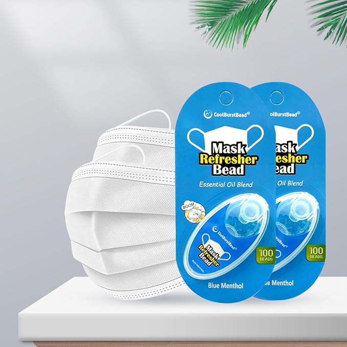 Menthol Beads for Face Mask Refresher, Long-Lasting & Strong Refreshing Fragrance, with Natural Essential Oils from Herbs and Plants (100 beads/pack), Pack of 4, Blue Menthol