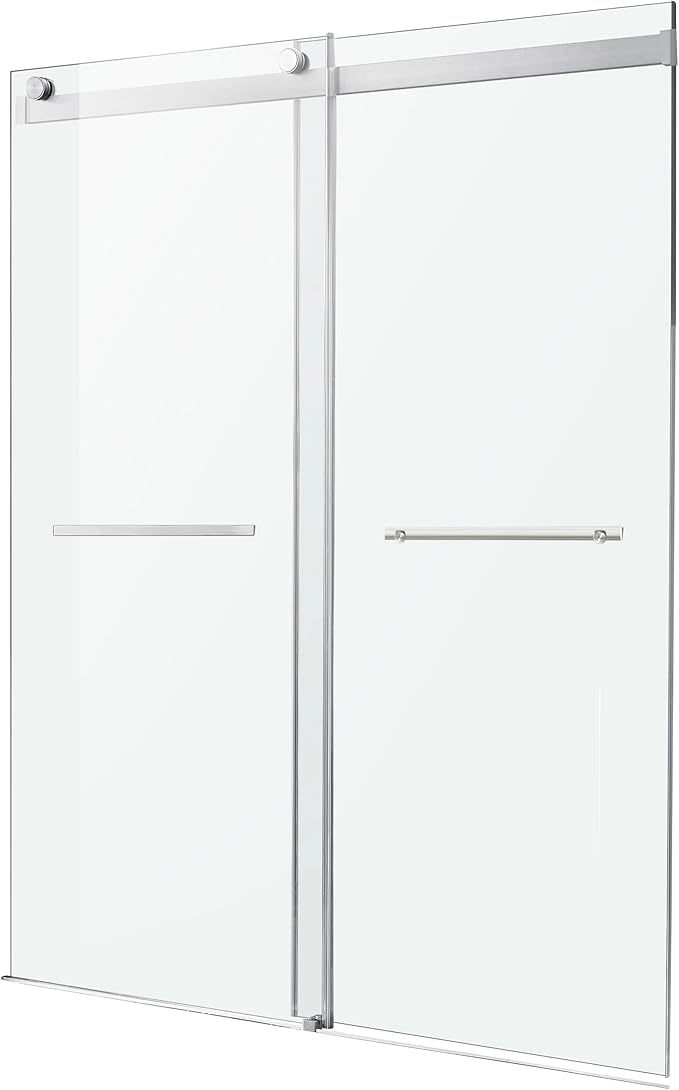 ANZZI 76 x 60 inch Frameless Shower Door, Brushed Nickel, Kahn Water Repellent Glass Shower Door with Seal Strip Parts and Handle | Easy Glide Rollers Sliding | SD-FRLS05802BN