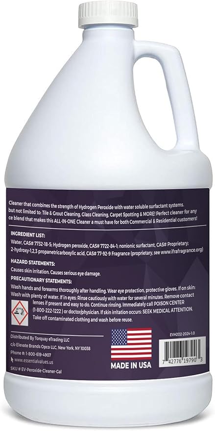 Essential Values Peroxide Cleaner 5%, Safer Choice Certified | Made in USA, Multi-Surface - Extra Concentrated - Ideal for Residential Commercial Retail Hospital Restaurants