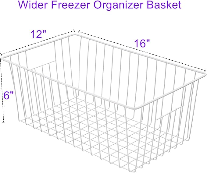 16Lx12W inch Wider Freezer Storage Organizer Baskets Container, Deep Metal Wire Chest Upright Refrigerator Divider Bins with Built-in Handles for Cabinet, Pantry, Closet, Kitchen(3)