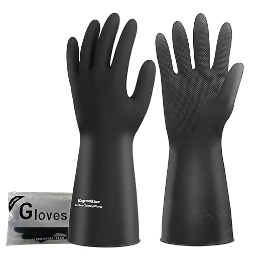 Black Thick Rubber Cleaning Gloves - 2 Pairs of Extra-Large, Reusable, Non-Slip, Heavy-Duty, Waterproof Gloves for Dishwashing and Kitchen Cleaning