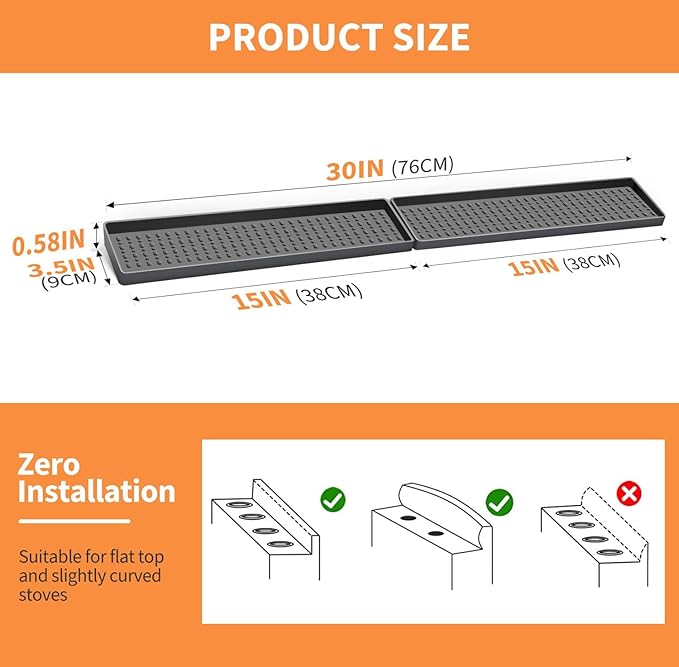 BFONS 30" Magnetic Stove Top Shelf Spice Rack Storage, Silicone Top Heat Material Stove Rack Shelf Flexible Seasoning Organizer Kitchen Shelves Gadgets with 2 Functional Prtitions for Kitchen (Grey)