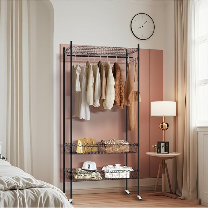 Clothes Rack | Adjustable Closet Shelves | Heavy Duty Rolling Garment Rack | Freestanding Clothing Rack | Closet Organizers and Storage | Clothing Racks for Hanging Clothes.