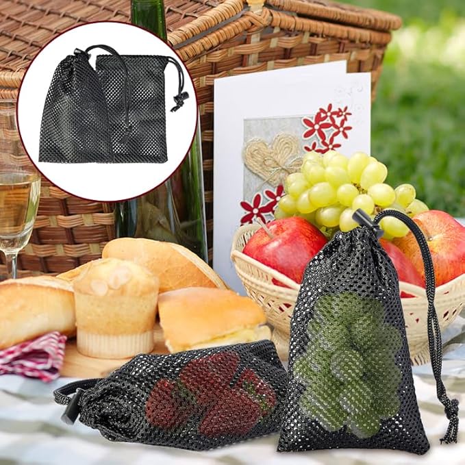 Mesh Bag, Small Nylon Mesh Drawstring Bag with Cord Lock, Black, 6 Pcs,5.9 x 7.9 Inch for Travel Stuff Bags, Cleansing Supplies
