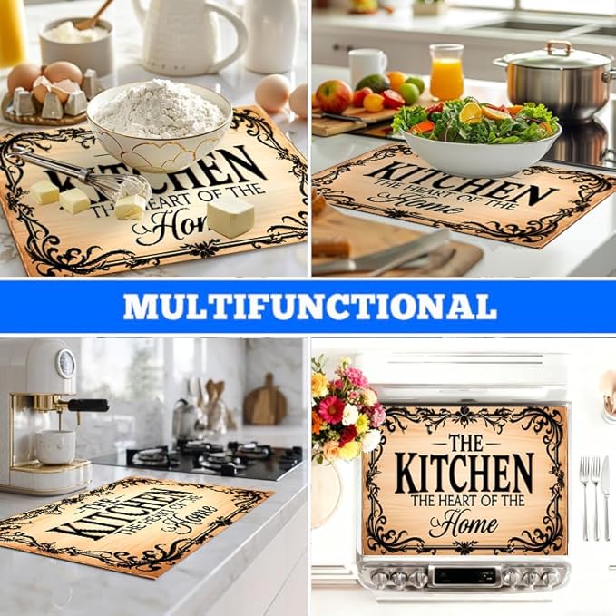 Stove Top Covers for Electric Stove, Waterproof Stove Shield, Dust-Reducing Cooktop Cover, Multi-Use Counter Protector, 28.3 x 20.5 Inches, Rustic Kitchen Quote Decor(Kitchen)