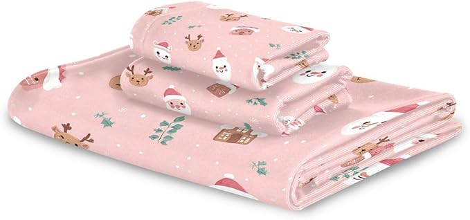 Pfrewn Christmas Winter Towels Set of 3 Christmas Symbol with Pink Bathroom Towel Soft Absorbent Bath Hand Towels Washcloth Guest Towel Sets Xmas Holiday Decor