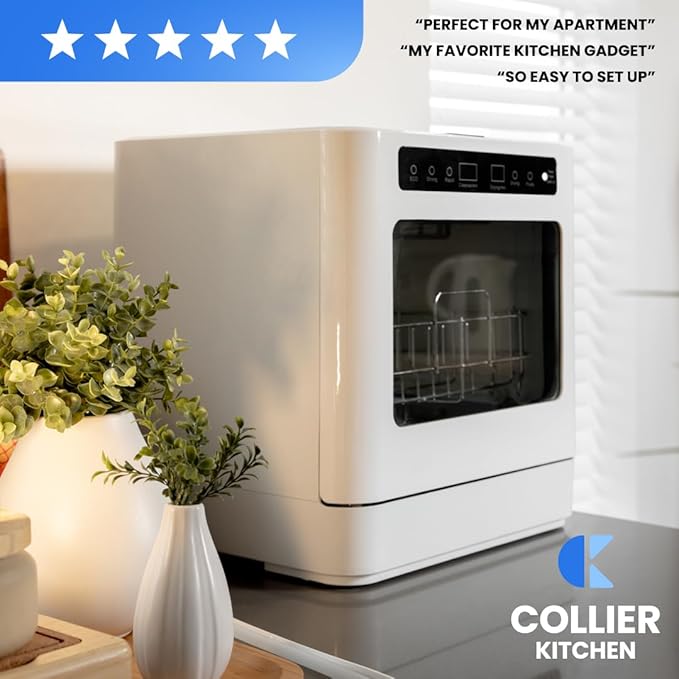 Collier Kitchen Portable Countertop Dishwasher – Compact Mini Dishwasher with 5 Wash Programs, Built-in Water Tank & Hose Connection – Space-Saving for Apartments, RVs & Small Kitchens