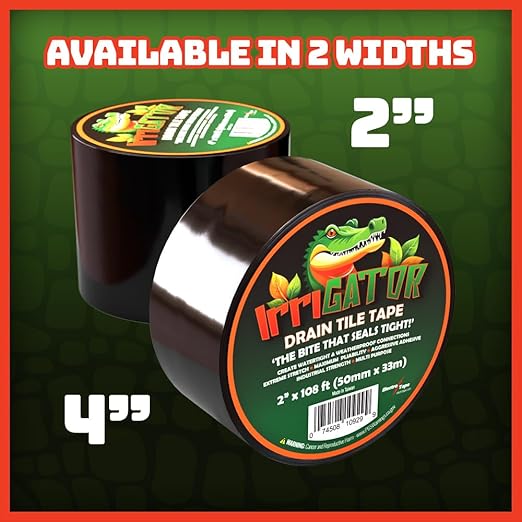IrriGATOR Drain Tile Tape - 8.5 mil Premium Grade Stretchable PVC - 108ft Length - Ideal for Corrugated Metal Plastic and More (2" x 108ft)
