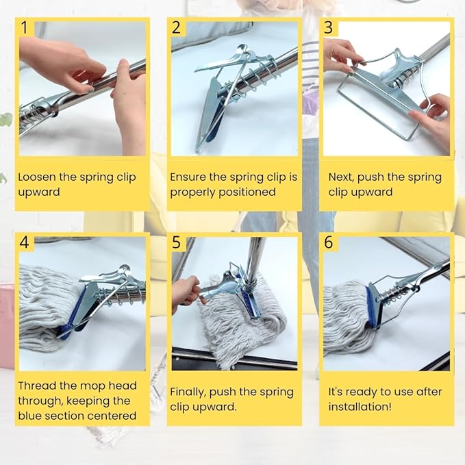 Heavy Duty Commercial Industrial Mop,59in Looped-End String Wet Cotton Mops for Floor Cleaning,Suitable for Home, Workshop and Garage Floor Cleaning Including 2 Mop Head Replacements (Blue + White)