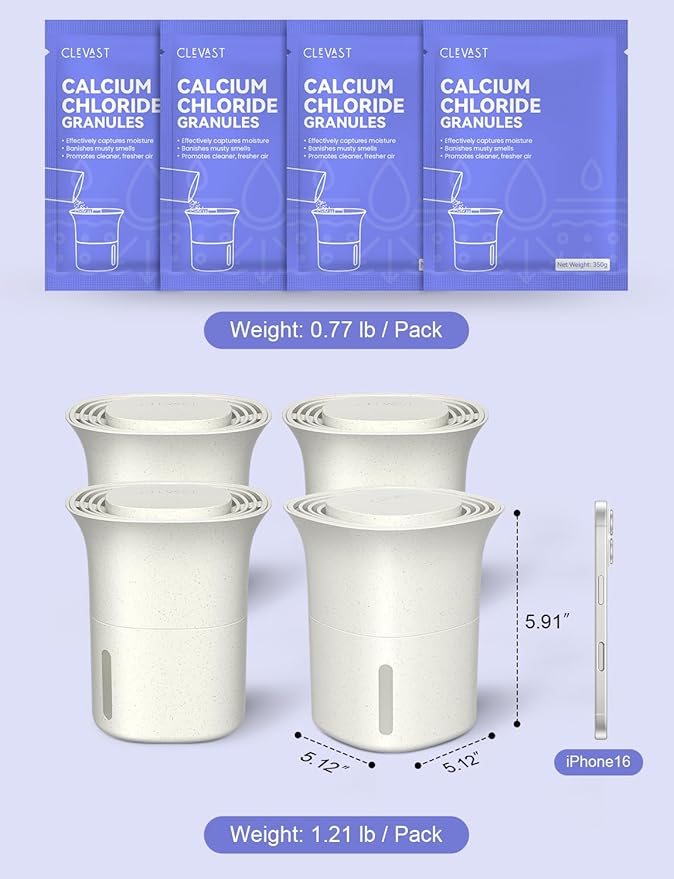 CLEVAST Refillable Moisture Absorbers Boxes - 4 Pack 12.5 oz Reusable Dehumidifier Boxes for Closets, Wardrobes & Bathrooms, Removes Excess Moisture, Dampness & Humidity