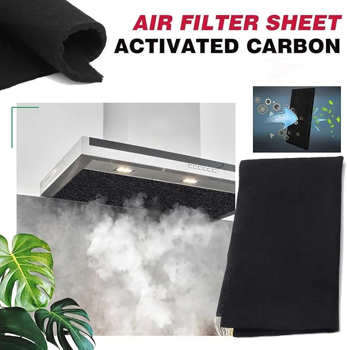 48 x 16 Inch Cut-to-Fit Activated Carbon Fabric Filter Sheet Charcoal Air Vent Filters Pad Black Range Hood Hepa AC Replacement Fabric Filter Sheet (2PCS, 48 x 16 x 0.125IN)
