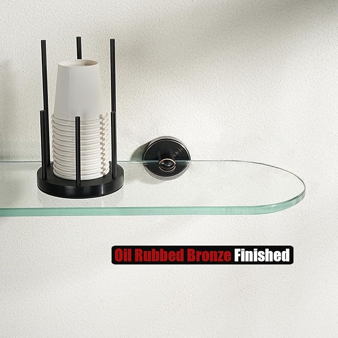 JQK Bathroom Glass Shelf Oil Rubbed Bronze, Tempered Glass Shower Storage 12 by 5 inches, 304 Stainless Steel ORB Wall Mount 2 Pack, TGS121L12-ORB-P2
