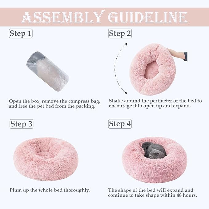 Calming Dog & Cat Bed for Extra Large Small Medium Sized Pet, Donut Washable Comfort Fluffy Warm Round Mat for Puppy Kitten, 8 Size Essentials Furniture Supplies Indoor
