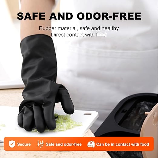 North Tower Heavy Duty Black Rubber Gloves for Cleaning - Non-Slip Grip Palm, Thick Household Gloves for Women, Kitchen Dishwashing, Car Washing, Mechanical Maintenance(M-3 Pair)