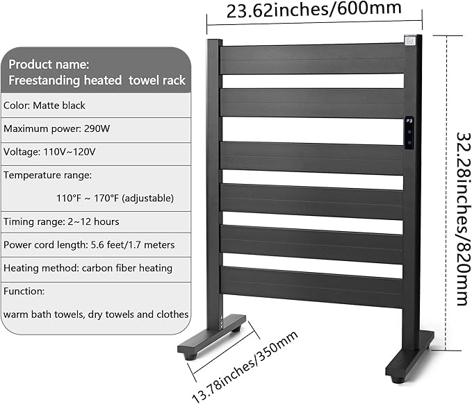 Heated Towel Racks for Bathroom, Towel Warmer Rack, 6-Bar, Upgraded Extra-Wide Heating Area, Built-in Timer and Temperature Adjustment, Large Free-Standing Heated Towel Rack,Matte Black