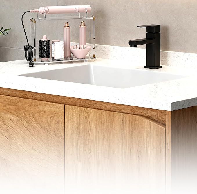 Upgraded 6-Hole Storage Holder for Shark FlexStyle - Acrylic Hairdryer Organizer with Cord Hanger, Compatible with Shark Diffuser, Curlers & Brushes Attachments for Bathroom Vanity and Hairsalon