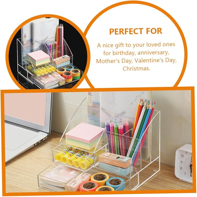 Garneck Acrylic Desk Organizer Drawer for Makeup Cosmetics and Office Supplies Multi-compartment Storage Box for Home and Vanity Use